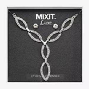 Women's Silver Tone Y Necklace & Stud Earring 2-pc. Jewelry Set **NEW** in a box